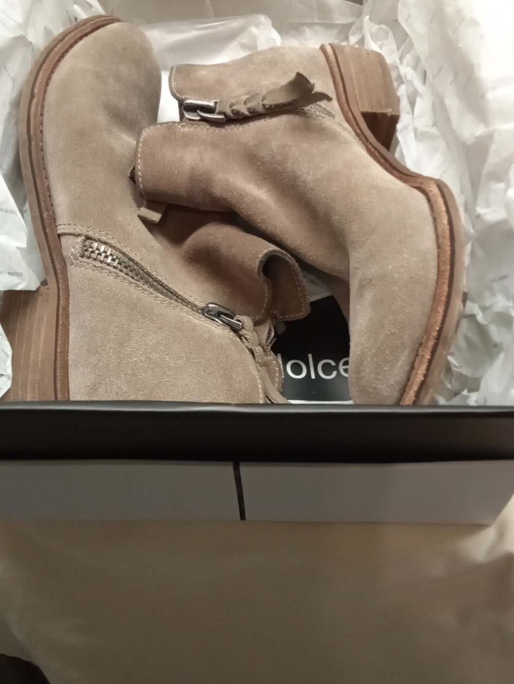 Dolce Vita Taupe Suede Ankle Boots with Side Zip